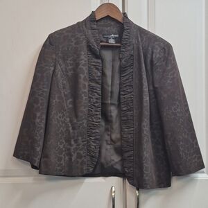 Willi Smith Women's Brown Animal Print Jacket Ruffled Detail Size 10
